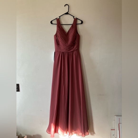 NWT Azazie Pierrette V-Neck Dress Desert Rose A4 - Picture 8 of 16